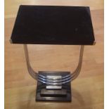 Art Deco occasional table with chrome base and black vitrolite top, 46cm x 33cm, 67cm high approx