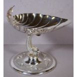 Sterling silver nautilus dish with dolphin figural stem & shells in repousse to base, stamped 925