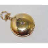 Ladies full hunter 14ct gold &diamond pocket watch with enamel face, weight: approx 16.9 grams,