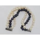 Two tone pearl bracelet with 3 strands, size: approx 19cm length