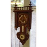 Antique French wall clock weather station with 8 day striking movement, thermometer and aneroid