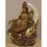 Large Chinese Kuan yin on crescent moon statue (the goddess of passion and healing), stamped to