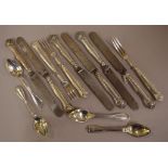Quantity of silver & silver plated flatware including sterling silver handled fruit knives