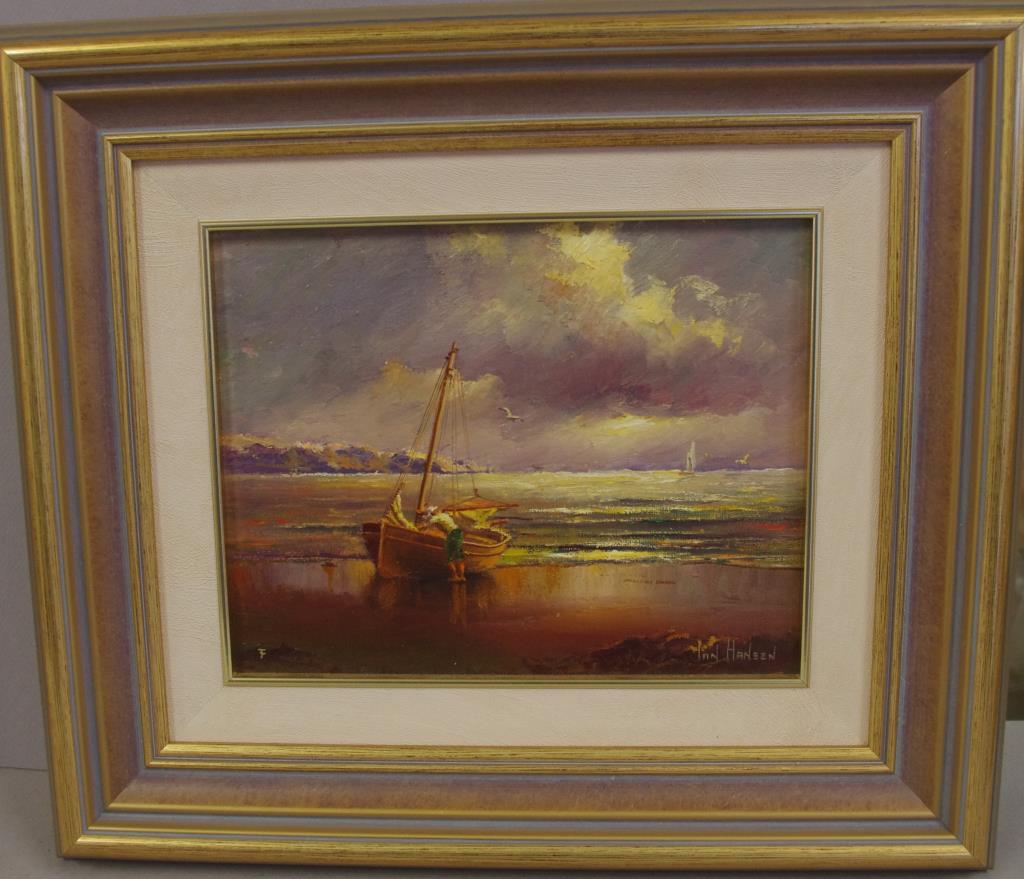 Ian Hansen (1948-), Sandy Straits oil on canvas, signed lower right, label verso, 19cm x 24cm - Image 2 of 2