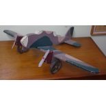 Vintage fighter aircraft toy made from timber, 51cm long
