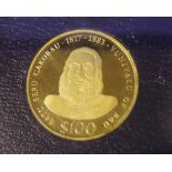 1975 Fiji $100 gold coin struck at The Royal Canadian Mint, 1 troy oz, purity 0.500