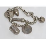 Vintage sterling silver fob bracelet with charms hallmarks on the chain and some charms