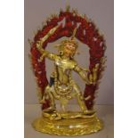 Tibetan Yama gilt bronze metal statue (The lord of death), Yama in a powerful stance on top of a