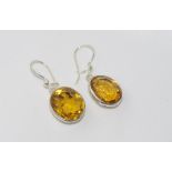 Silver and citrine drop earrings