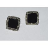 Silver, onyx and marcasite earrings