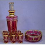 Bohemian ruby flash and gilt liqueur set comprising of a decanter and 6 liqueur glasses, together