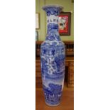 Extremely large Chinese blue and white vase decorated with village river scene, 180cm high approx