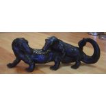 Balinese carved timber crocodiles signed to base, 92cm long approx