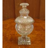 Good Georgian cut glass lidded urn 30cm high