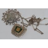 Silver Taxco Mexican pendant/brooch on Taxco silver necklace together with a silver brooch