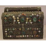 Large Tibetan semi precious stone& filigree casket W34cm X D24cm X H23cm approx