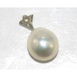 South sea pearl pendant with 14ct gold & an old cut diamond