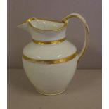 Antique Berlin porcelain jug with gilt decoration, 15.5cm high approx., crack to base