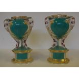 Pair of rare Chelsea goat mask urns gold anchor period (marked), ex: Moorabool Antique Galleries,