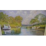 Margaret Looney, Reflections Sussex Inlet pastel, signed lower right, 41cm x 70cm approx.