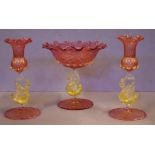 Pair of Murano glass swan candlesticks 21cm high approx., together with a matching comport