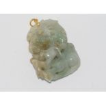 Chinese carved jade dragon pendant with bale marked 750 (18ct), size: approx 5cm length