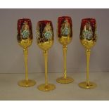 Four Viennese wine goblets with gilt & enamel decoration, 27cm high approx.