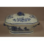 19th century Chinese export porcelain tureen with cover, blue & white decorated with figural handles