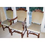 Antique style walnut dining chairs by Edward Hill, pair of carvers and ten dining chairs (3 shown)
