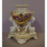 Large Victorian Wedgwood centrepiece the centre urn hand painted with cherubs, signed 'Geping'.