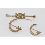 Three gold and seed pearl brooches all with 9ct markings weight: approx 7.4 grams
