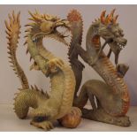 Two large Chinese carved timber dragon figures (Fen Shui for luck and success), H 51cm approx (