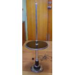 Art Deco chrome lamp stand with circular black glass table, 137cm high approx