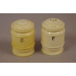 Pair of Victorian turned ivory salt & pepper shakers, 5cm high. NB These may not be exported without