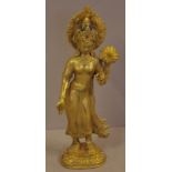 Tibetan gilt metal figure of a white Tara (known as mother of liberation),with bejeweled adornments,