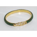 1970s Italian CG green leather snakeskin bracelet 24K Gold Plated Casini and Gori Oval Hook Logo