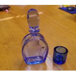 Blue glass perfume bottle & a candle holder 24 cm high (tallest)