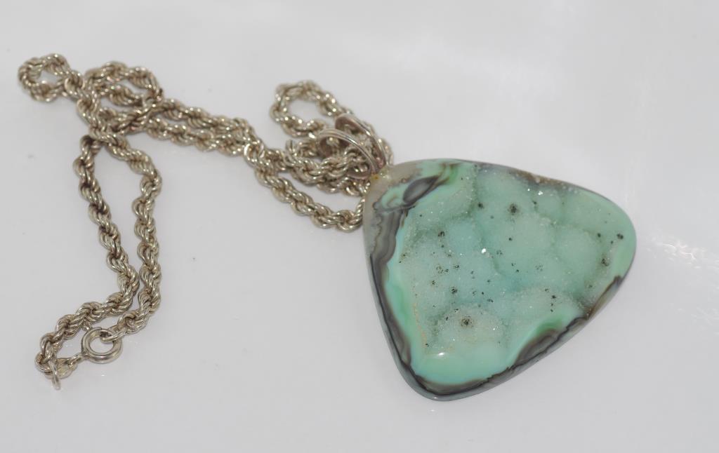 Large silver and mineral pendant on silver chain