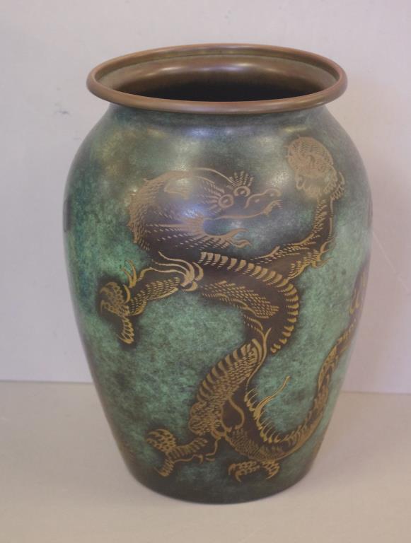 WMF bronze oriental design dragon vase 30cm high