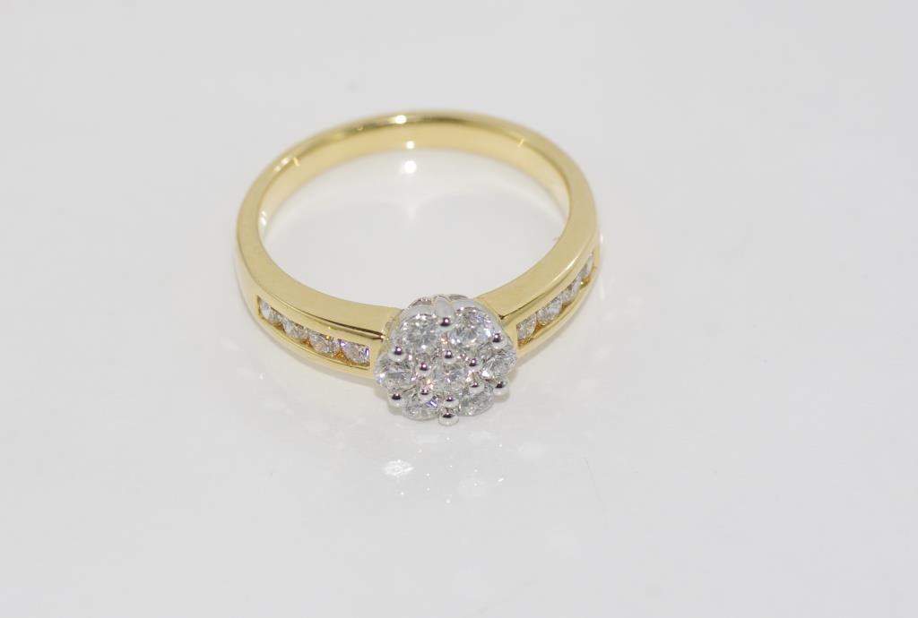 18ct two tone gold and diamond ring with cluster and shoulder diamonds total= 0.50cts H/ Si 1, - Image 2 of 2