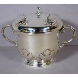 Antique sterling silver porringer/cup with matching lid/under tray, maple leaf decoration,