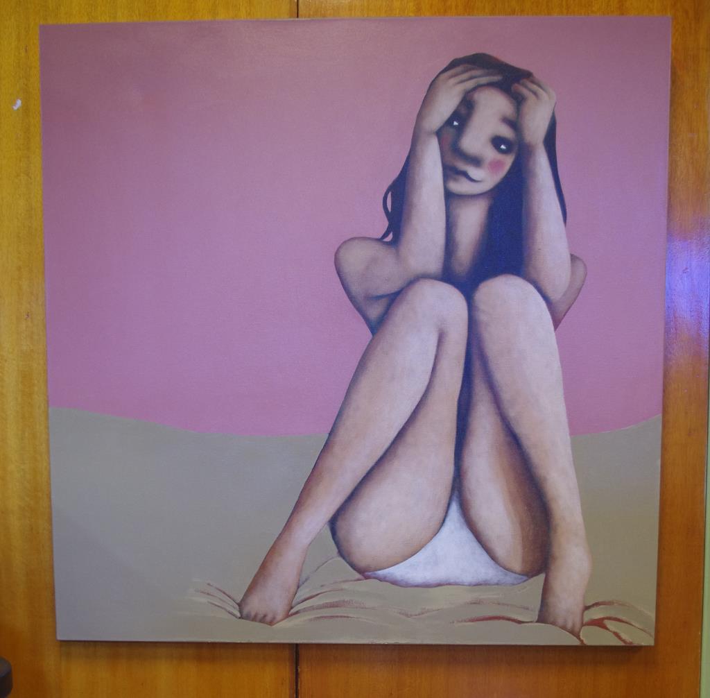 Aaron Blabey "Contemplative Pink" acrylic on canvas, signed verso, 111.5cm x 111.5cm