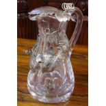 Maria Christina Italian silver &crystal claret jug with leaf decoration, H23cm approx, 632 grams