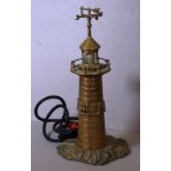 Vintage cast brass lighthouse electric table lamp H37cm approx