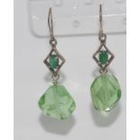 Emerald, fluorite and silver earrings