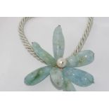 Aquamarine and pearl flower necklace