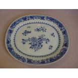 Large 19th century Chinese blue & white platter with floral decoration, 42cm x 37cm