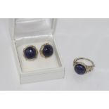 Sterling silver lapis lazuli ring & earring set , ring size: O/7