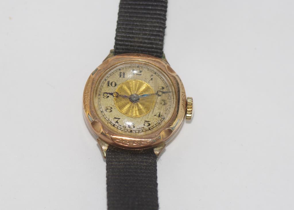 Vintage 9ct rose gold and enamel watch