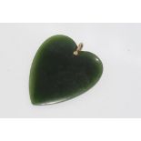 Large greenstone heart pendant with 9ct bale